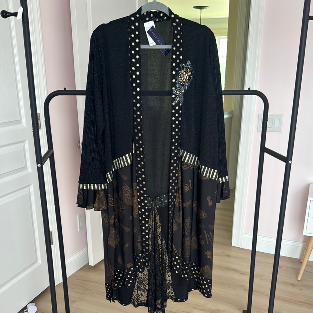 Indigo Moon Black Kimono with Gold Accents